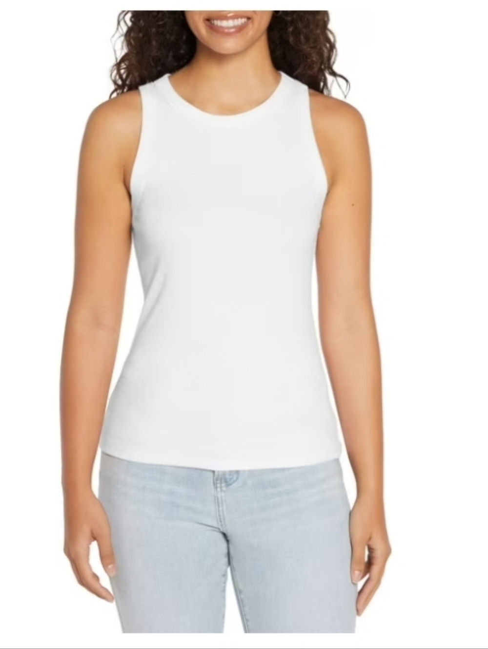 Express White Ribbed Tank Top - Sleeveless Crew Neck